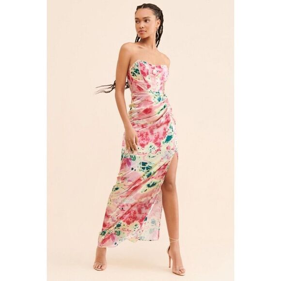 New Let Me Be Floral Corset Maxi Dress Size L - Picture 1 of 10